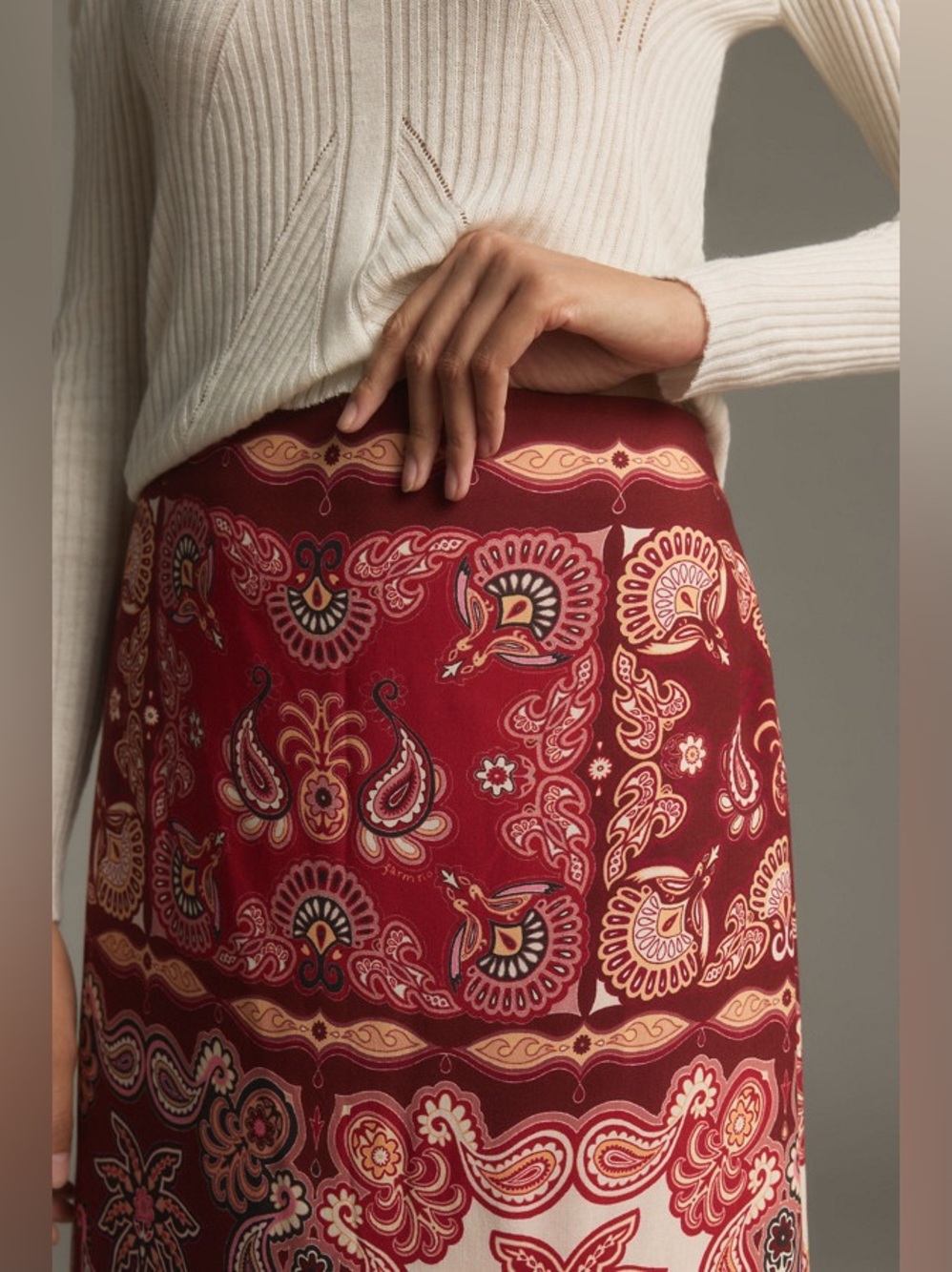 FARM Rio Red Paisley Floral Slip Midi Skirt Medium - Picture 7 of 10